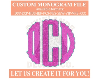 Custom Scallop Monogram Embroidery Font: DST, PES Formats (Digital Download