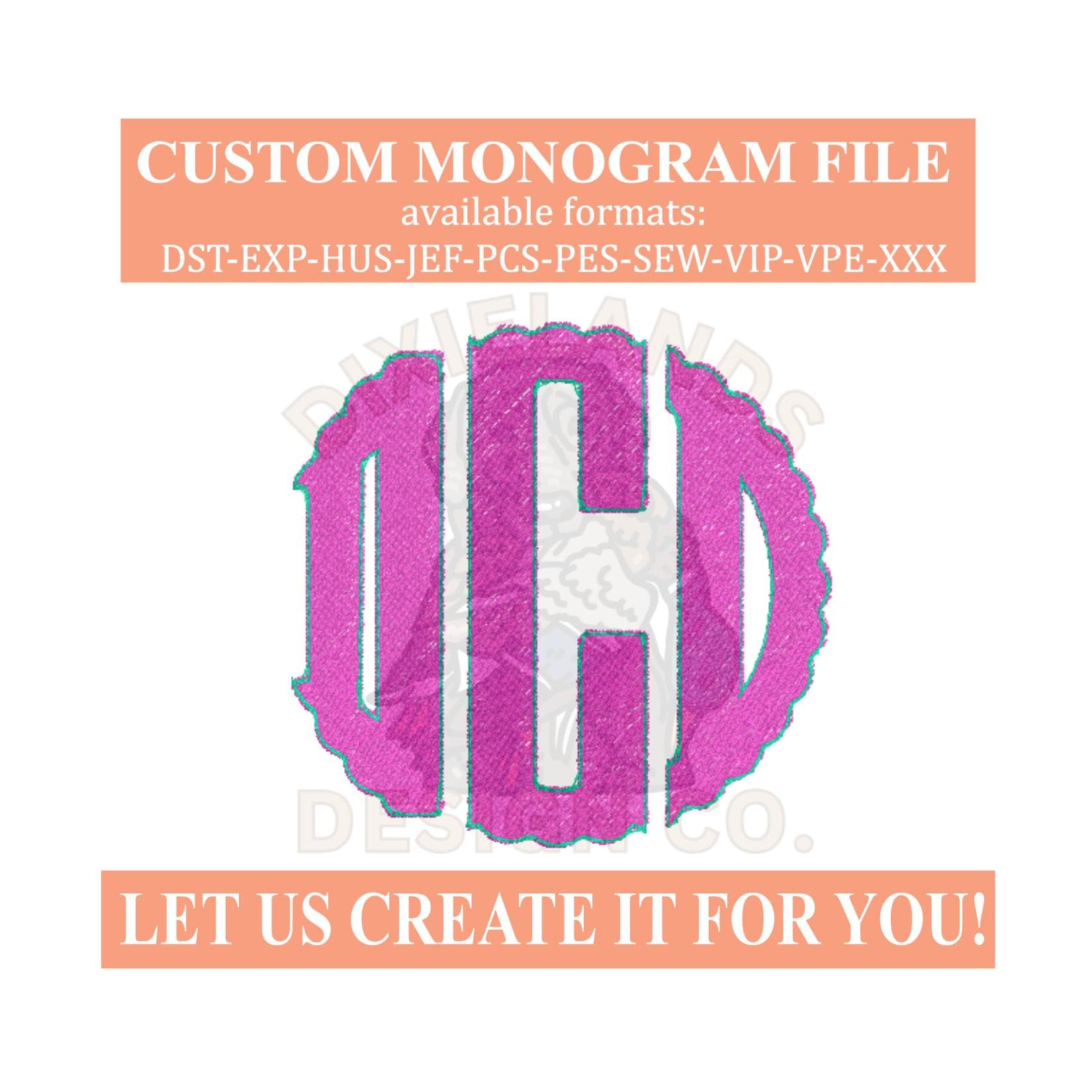 Custom Filled Scallop single monogram embroidery font, DST font format, PES, Customer Choice one Monogram, Filled Scallop single monogram