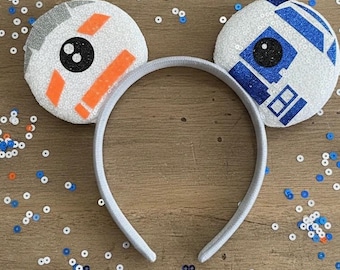 R2D2 Astro Droid Magical Place Theme Park Diadema de Mickey Minnie Bow Mouse Diadema con orejas de Halloween Cosplay Personaje de película Accesorio para la cabeza