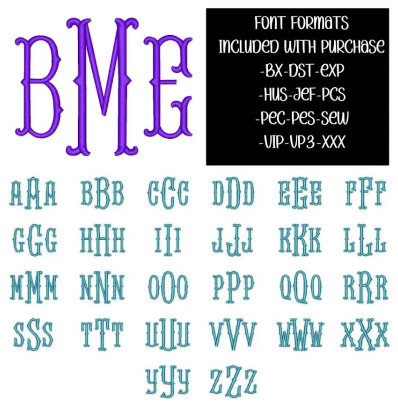 Fishtail Embroidery Monogram Font: Multi-sized BX PES JEF (digital ...