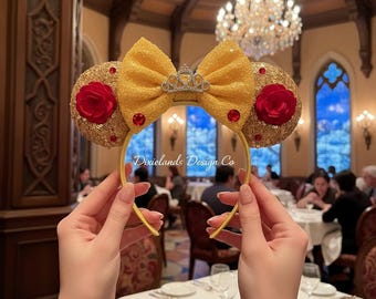 Beauty Beast Belle Rose Magical Place Mickey Ears Mouse Minnie Bow Headband Ear Headband Theme Park Halloween Cosplay Headwear Accessories