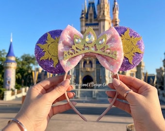 Princess Tangled Long Hair Magical Place Mickey Ears Mouse Minnie Bow Headband Ear Headband Theme Park Halloween Cosplay Headwear Accessory