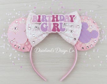 誕生日の女の子、ハッピーバースデー、マジカルプレイス、ミッキーの耳付きマウス、ミニーのリボン付きヘッドバンド、イヤーヘッドバンド、テーマパーク、ハロウィン、コスプレ、ヘッドウェア、アクセサリー