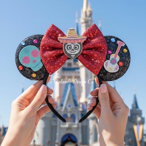 Coco Miguel Día de los Muertos Ears Magical Place Theme Park Mickey Headband Minnie Bow Mouse Ear Headband Halloween Cosplay Movie Character