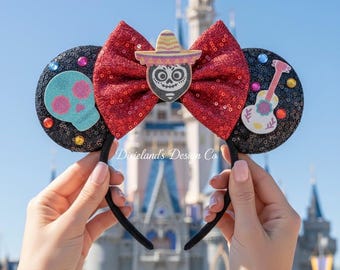 Coco Miguel Día de los Muertos Ears Magical Place Theme Park Mickey Headband Minnie Bow Mouse Ear Headband Halloween Cosplay Movie Character
