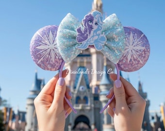 Frozen Anna Elsa Rainha do Gelo Lugar Mágico Feliz Orelhas do Mickey Rato Minnie Laço Tiara Tiara Parque Temático Halloween Cosplay Acessório de Cabeça