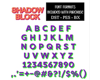 Embroidery Shadow block monogram design , bx font, machine embroidery, Shadow Block bx font, embroidery machine, block shadow font, jef font