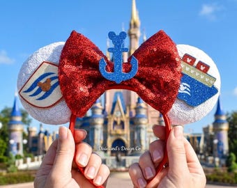 Parque temático Mickey Cruise Magical Place Diadema de Mickey Diadema con orejas de Minnie Mouse y lazo Accesorios para sombreros de personajes de películas de Halloween Cosplay