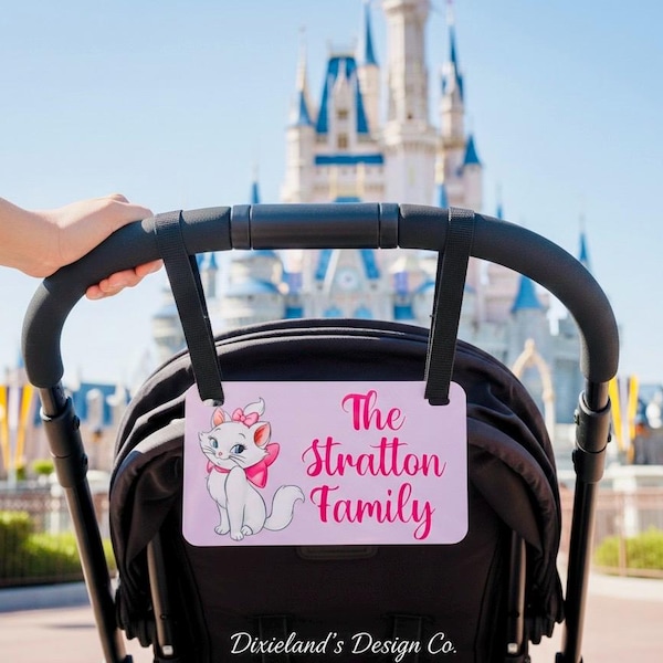 Custom Family Name Stroller Wheelchair Scooter Tag Sign: Magical Happy Place Theme Park Character Tags
