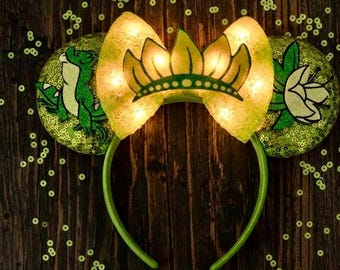 Bayou Princess Tiana Frog Magical Place Mickey Ears Mouse Minnie Bow Headband Ear Headband Theme Park Halloween Cosplay Headwear Accessories