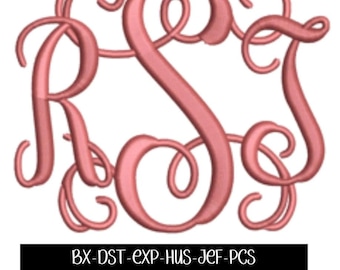 Vine Monogram Embroidery Font: Multi-Sized Embroidery Machine Design (Digital Download)