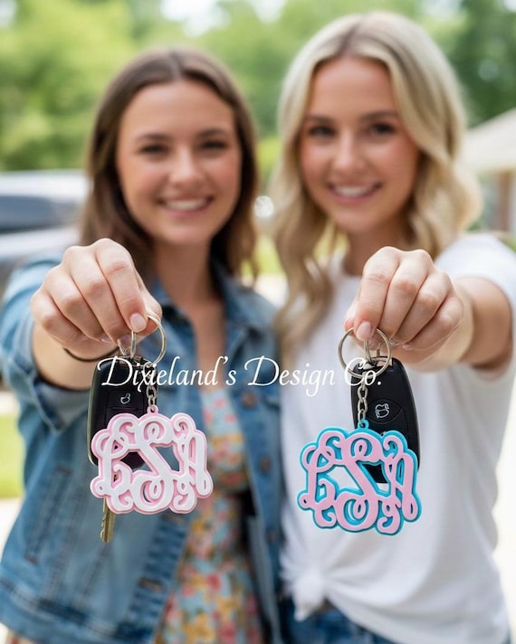 Custom PLA keychain Monogram Charm: 3D Printed Car key monogram personalized car gift car accessories