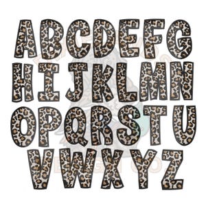 Paquete de diseños de monogramas bordados con letras de leopardo, fuente PES DST, formato de bordado, fuente de monograma con alfabeto de leopardo, letra de guepardo bordada