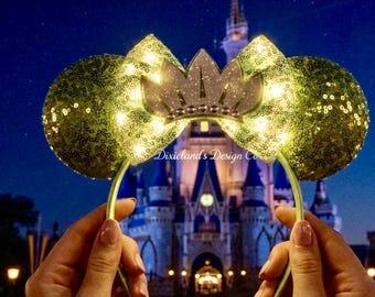 Princess Tiana Magical Place Theme Park Mickey Headband Minnie Bow Mouse Ear Headband Halloween Cosplay Movie Character Head Accessories