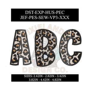 Paquete de diseños de monogramas bordados con letras de leopardo, fuente PES DST, formato de bordado, fuente de monograma con alfabeto de leopardo, letra de guepardo bordada