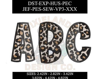 Leopard letter embroidery monogram design bundle, PES DST font, embroidery format, leopard alphabet monogram font, embroidery cheetah letter