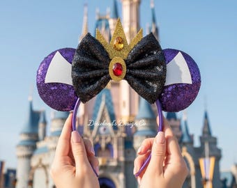 Villain Evil Queen Magical Place Theme Park Mickey Headband Minnie Bow Mouse Ear Headband Halloween Cosplay Movie Character Head Accessories