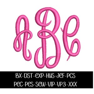 May include: A pink monogram design featuring three intertwined letters in a cursive script. The letters are in a bold, flowing style, set against a white background. Below the monogram is a black rectangle with the text: BX-DST-EXP-HUS-JEF-PCS PEC-PES-SEW-VIP-UP3-XXX.