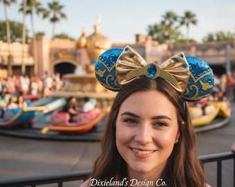 Prinzessin Jasmin Aladdin Magical Place Micky Ohren Maus Minnie Bow Stirnband Ohr Haarband Themenpark Halloween Cosplay Headwear Accessoire