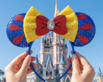 Schneeprinzessin weiße Zwerge Magischer Ort Micky Ohren Maus Minnie Schleifen Stirnband Ohr Haarband Themenpark Halloween Cosplay Kopfbedeckung Zubehör