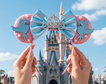 Tiara com orelhas do Mickey e da Minnie, inspirada no Parque Mágico da Princesa Cinderela, perfeita para o Halloween e para cosplay.