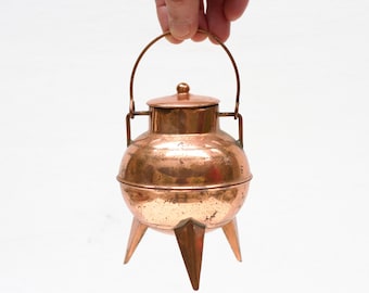 Mini caldero de cobre con tapa - Olla vintage con pie - Decoración gótica para altar Wicca