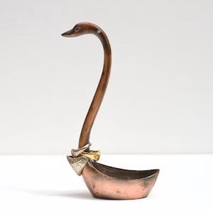 Art Deco Copper Swan Ring Holder and Jewellery Dish - Long Neck Swan Ornament - Vintage Boho Boudoir Decor
