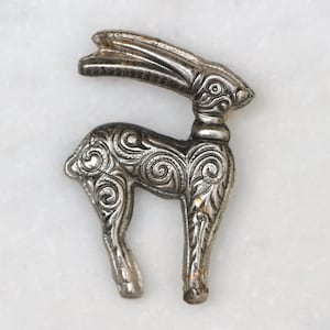 Steenbokbroche jaren 1970 - reversspeld klein hert of wilde geit in zilverkleur - wild dier - vintage nautische sieraden