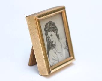 Vintage miniatyr mässingsram - Liten guldfärgad bordsfotohållare