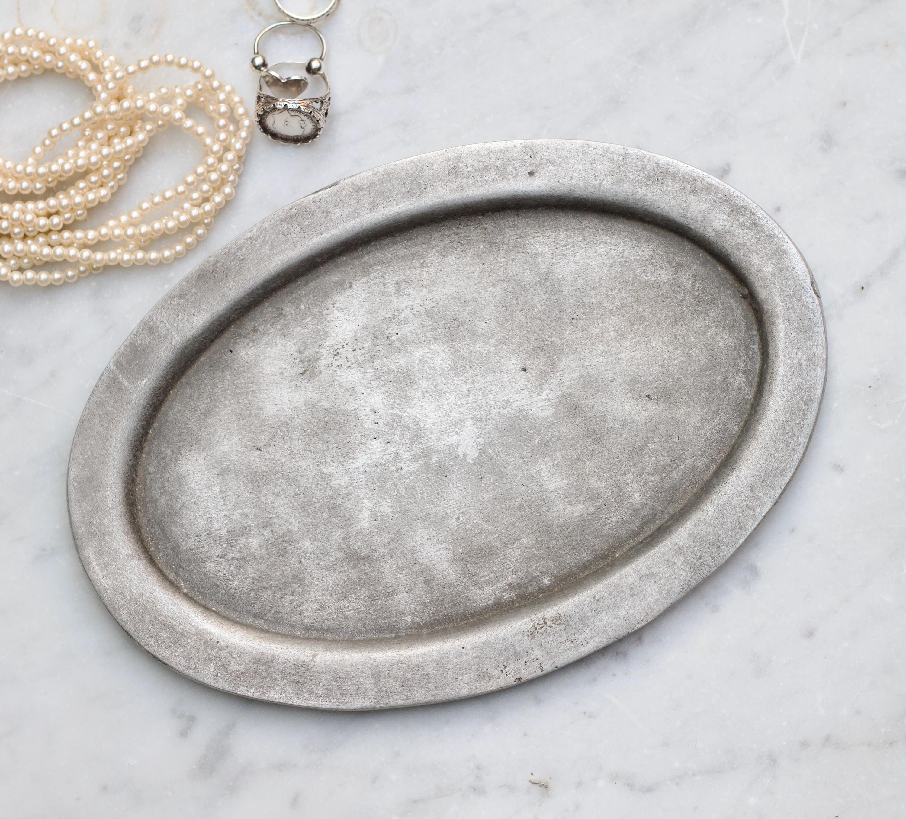 Grand Plat Ovale En étain 95% - 42 Cm - Occasion