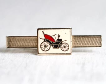 Vintage Tie Clip - Antique Car Enamel Picture - Nippy Clip Imitation - Made in England