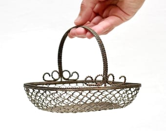 Panier en fil métallique pour demoiselle d'honneur de mariage - Vide-poches vintage en métal argenté