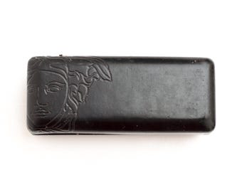 90s Versace Sunglasses Case Medusa Design Black leather Vintage Glasses Hard Box