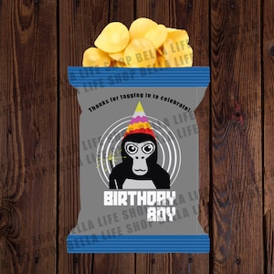 Video Game Birthday Snack Bag, Gorilla Tag Chip Bag, Gorilla Tag Chip Wrapper Labels, Snack Bag Label, Gorilla Tag Birthday