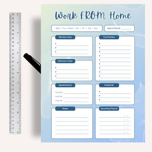 Arbeit von Zuhause Planer Printable | Täglicher Stundenplan | Personal Wattprint Planer | A5 A4 Letter | Sofortiger Download PDF PNG JPG