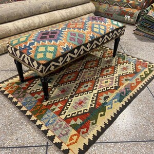 Customized Afghan Vegetable Dye Kilim Ottoman Bench – Handmade Wool Upholstered Bench – 1.5x4 ft