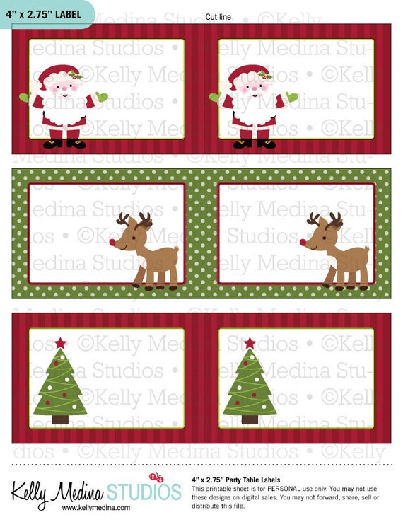 Items similar to Christmas Santa and Reindeer - Printable Labels - Personal Use, Table, Gift Bag ...