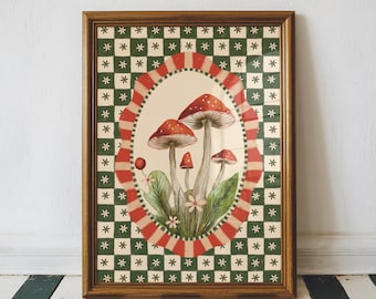 Cottage Core Mushroom Art Print | Printable Wall Art, Digital Download