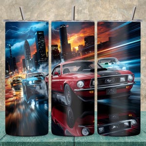 Classic Muscle Car Tumbler , Retro Racing Mustang Design , Vintage Car Lover Gift ,Street Race Inspired Drinkware , Fast Car Enthusiast Gift