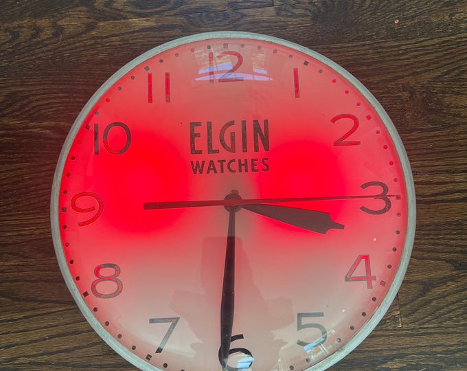 Vintage Elgin Watches Advertising Wall Clock. Works! Lights Up! Clean ...