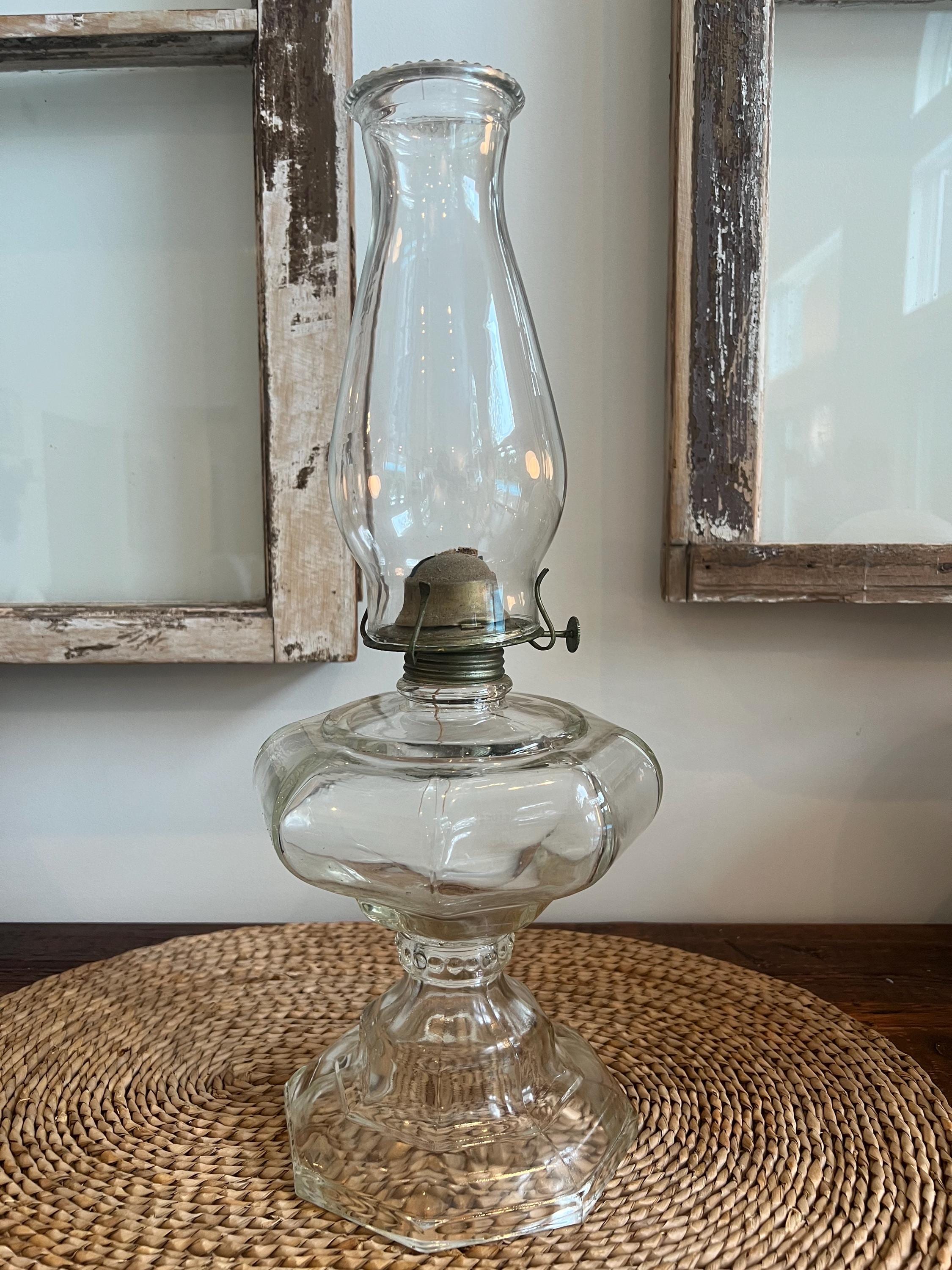 Antique Late 19th or Early 20th Century Clear Glass Oil Lamp With
