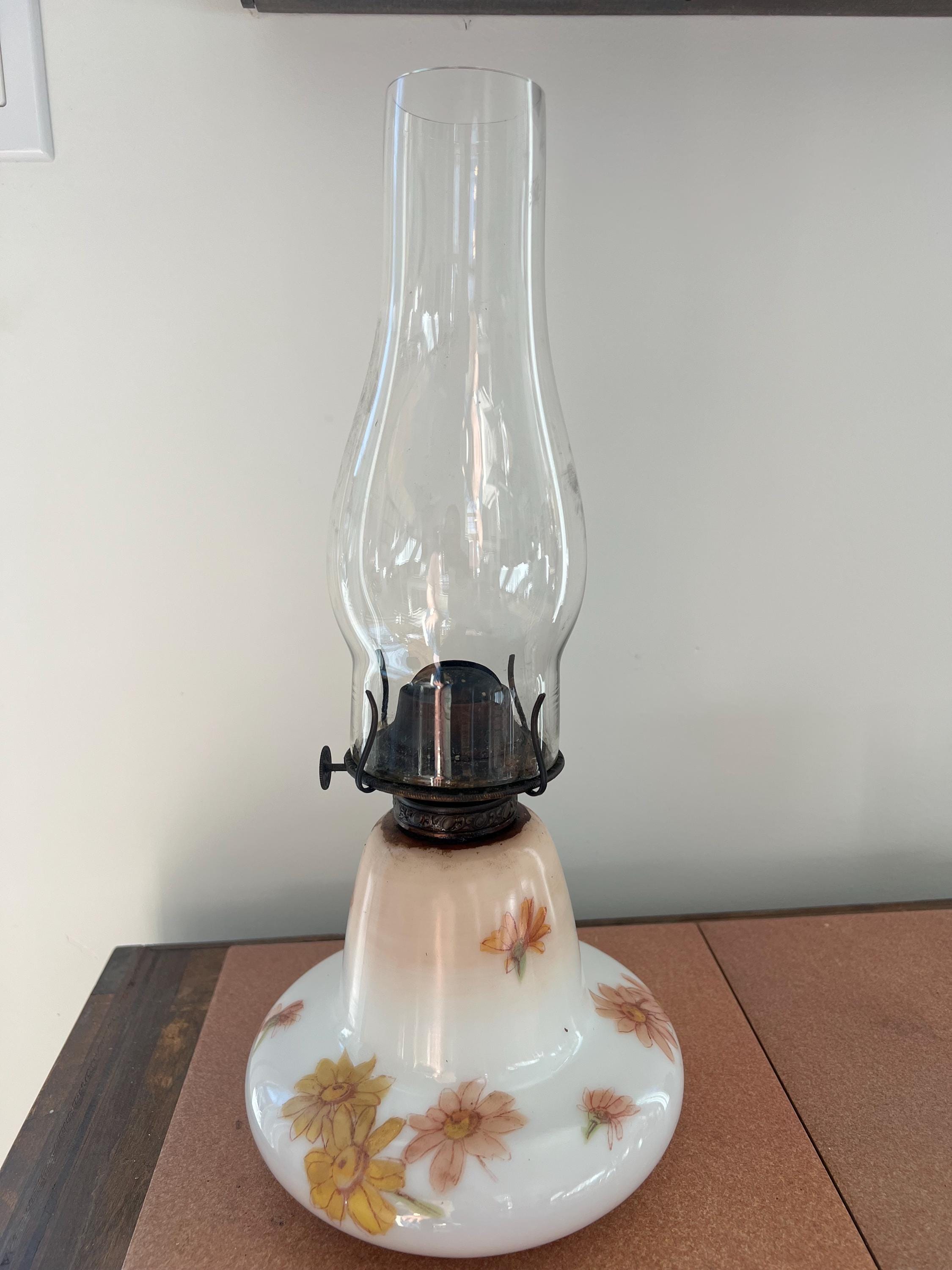 Antique Milk Glass Kerosene Oil Lamp-floral Design - Etsy