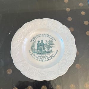 19th Cent. Transfer Staffordshire Creamware Plate - &quot;Importance of Punctuality&quot;