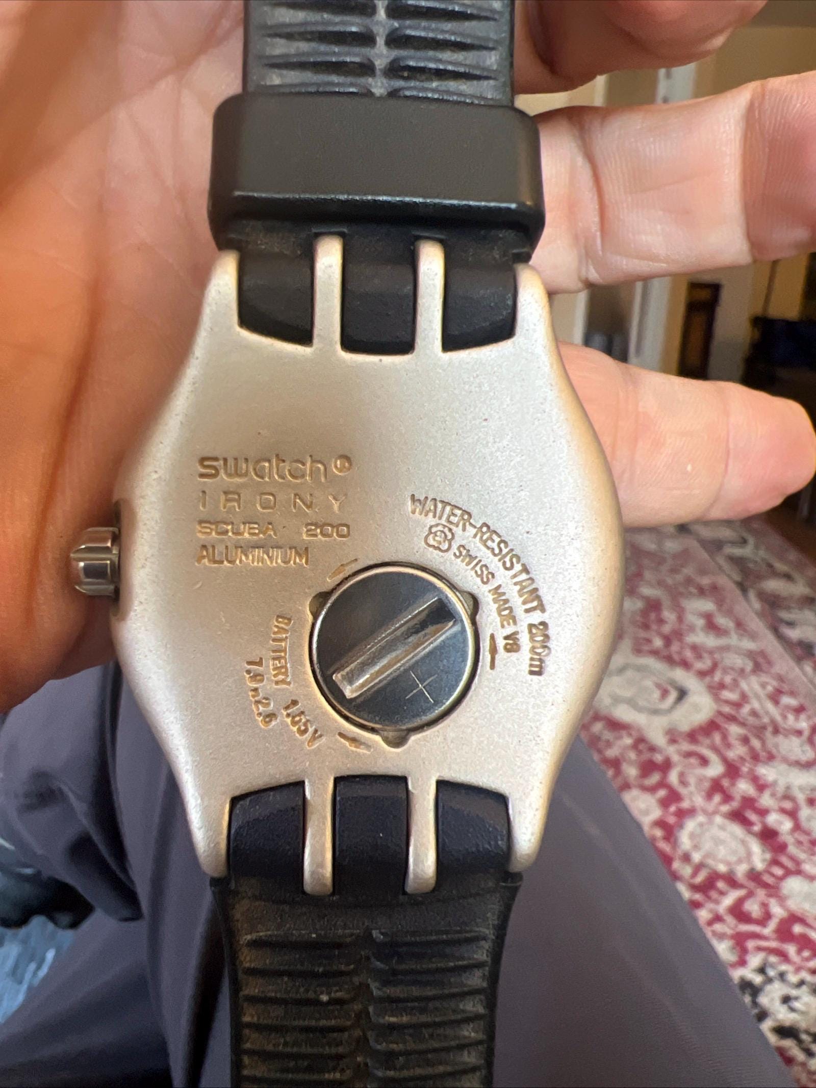 90s Swatch Irony Scuba 200 Watch, 1997 Blue Dial Green Dots Swiss