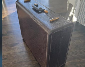 Vintage Samsonite Luggage Case Brown Faux Croc Suitcase 24"x14"