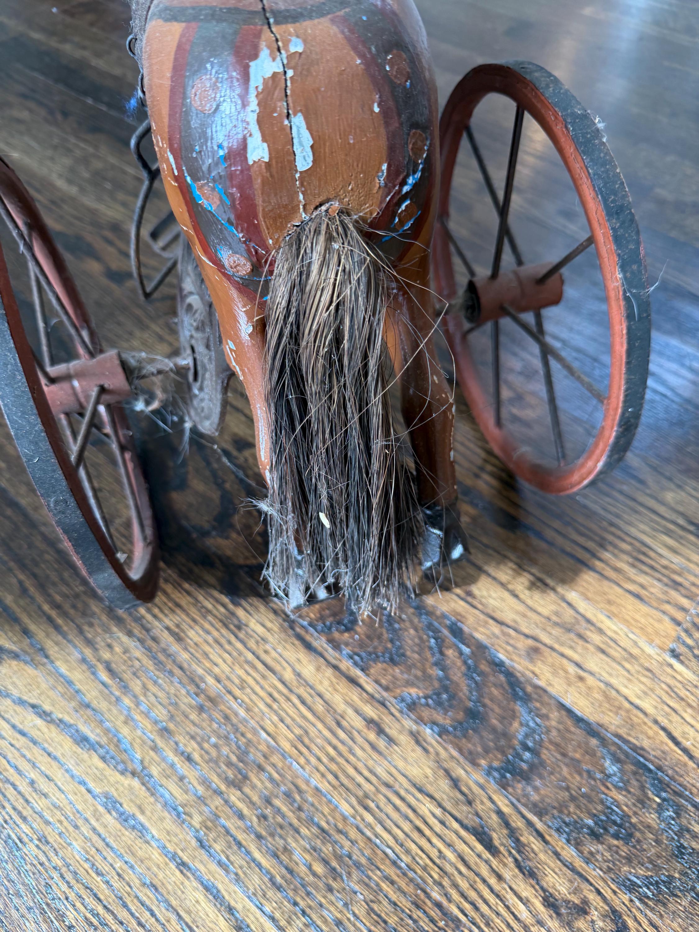 Antique Wooden Horse Tricycle Hand Carved and Painted Working