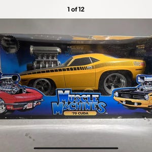 Muscle Machines. Too Hot '70 Dodge Cuda. Yellow 1:18 Scale Funline