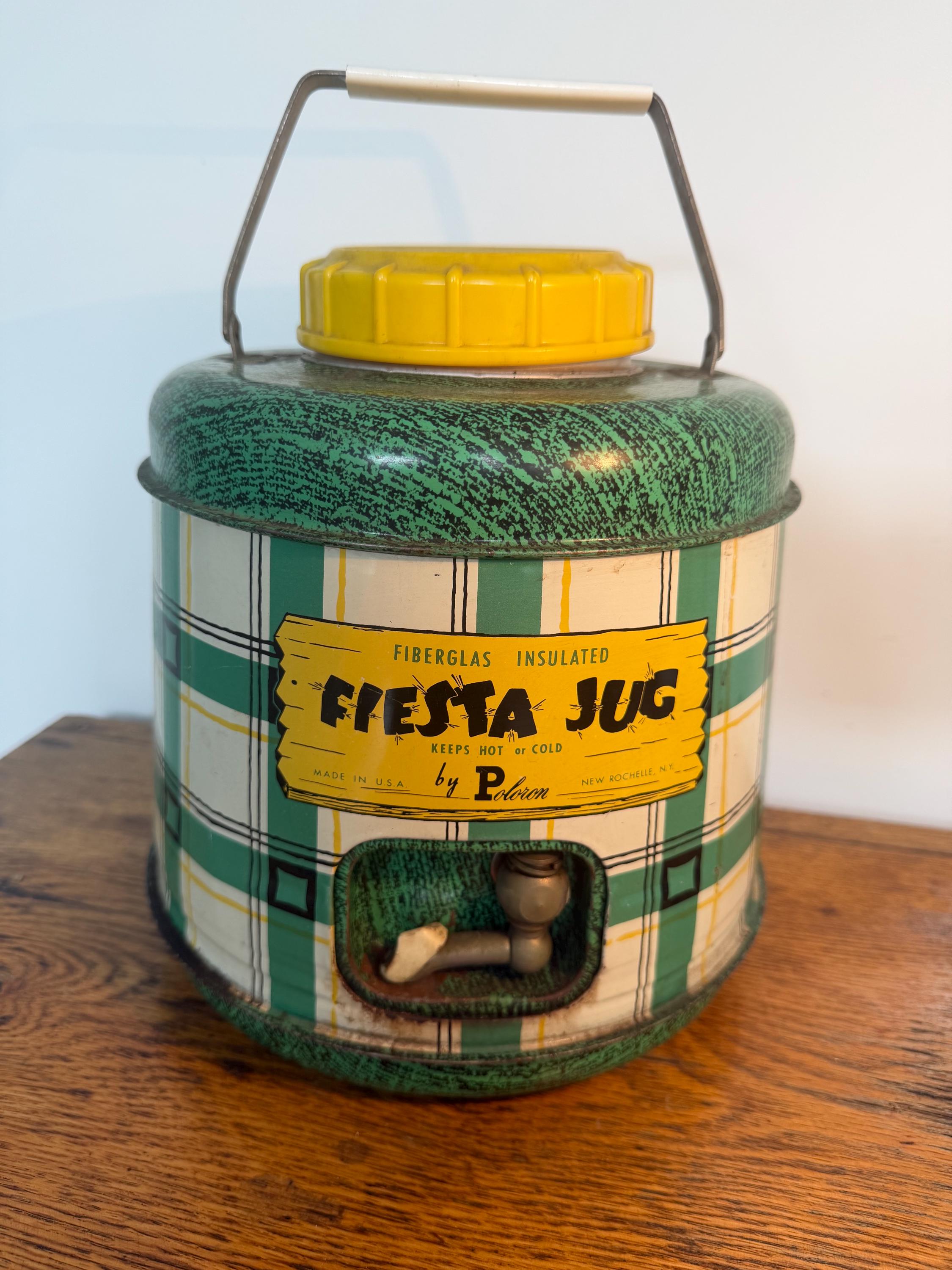 Vintage Poloron Fiberglas Insulated Fiesta Jug With Yellow Lid
