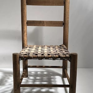 Antique Miniature Wooden Doll Chair w/ Woven Seat
