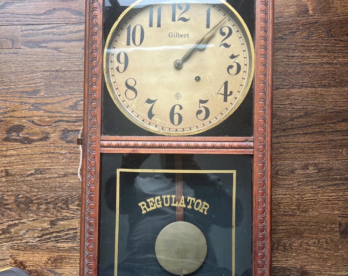 Antique Gilbert Observatory Store Regulator Clock, Has A Key, Oak Case ...